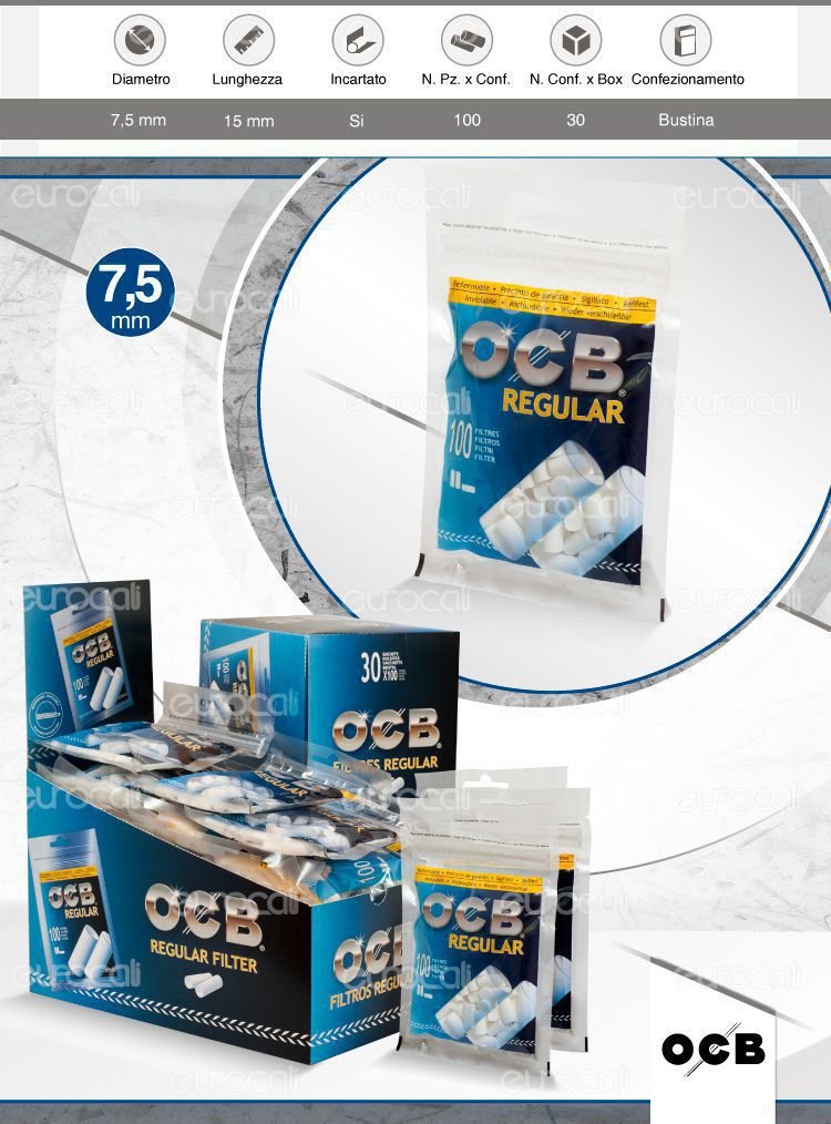 Filtres OCB Regular - Lot Économique De 10 X 100 Filtres (Diamètre 7,5 Mm - Longueur 15 Mm)