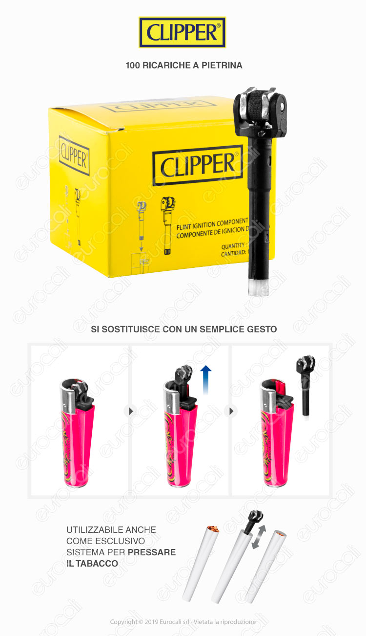 Clipper Pietrina con Pressatabacco per Accendini Micro e Large - Box da 100pz