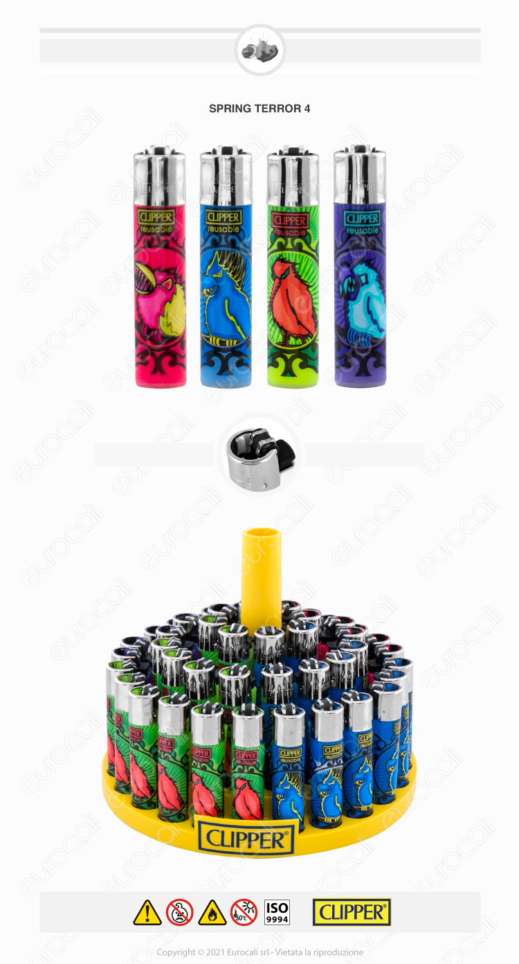 clipper large spring terror 4 accendini ricaricabili