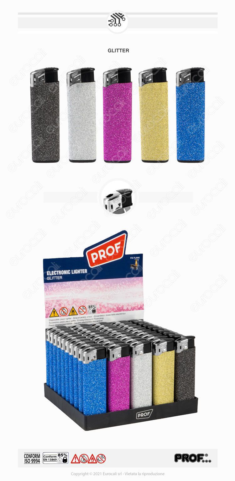 Accendino SEPILO Glitter Piezoelettrico – Fiamma Regolabile Ricaricabile – Colore Blu