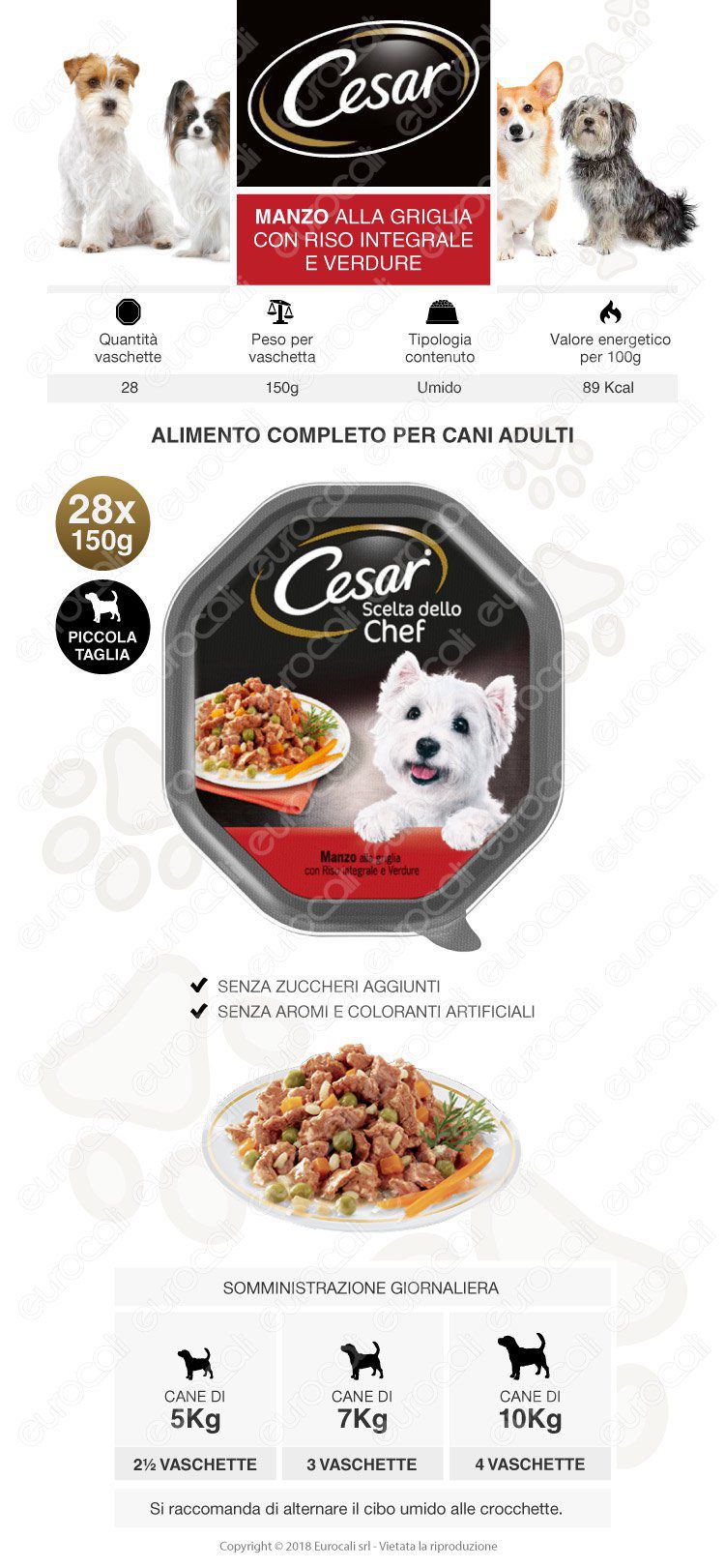 100 SCATOLETTE 150 GR GUSTI ASSORTITI VASCHETTE CESAR CIBO UMIDO PER CANI