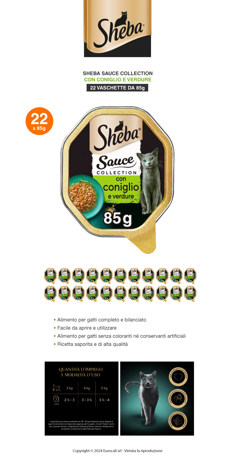 sheba creazioni speciali in salsa con coniglio anatra verdure cibo per gatti 85g