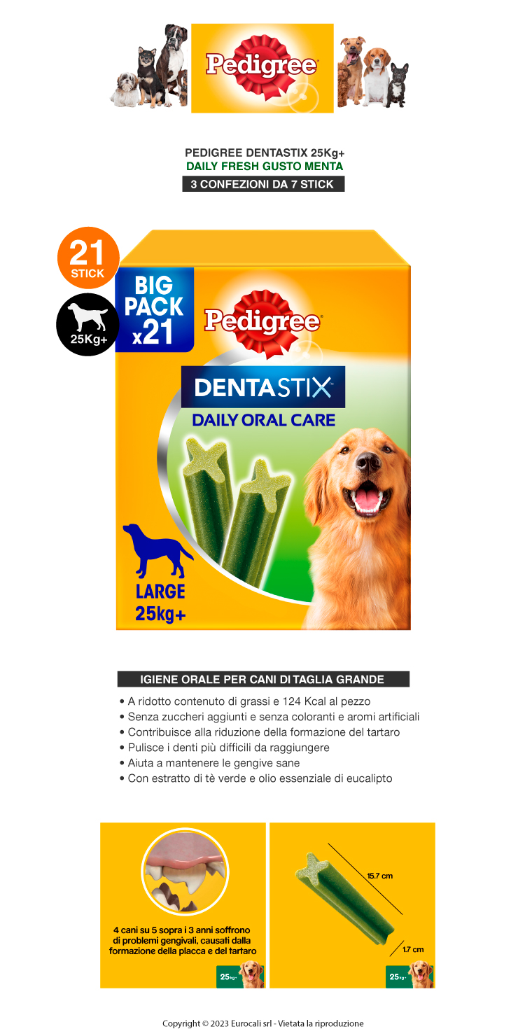 Pedigree Dentastix Fresh Largel per l'igiene orale del cane - Confezione da 28 Stick