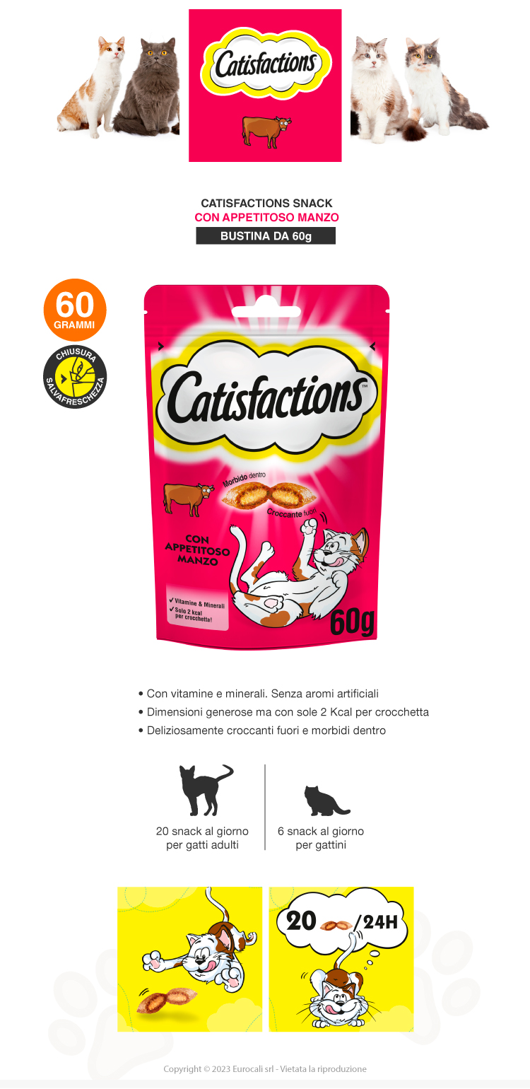 Catisfactions snack croccanti al manzo con morbido ripieno per gatti 60g