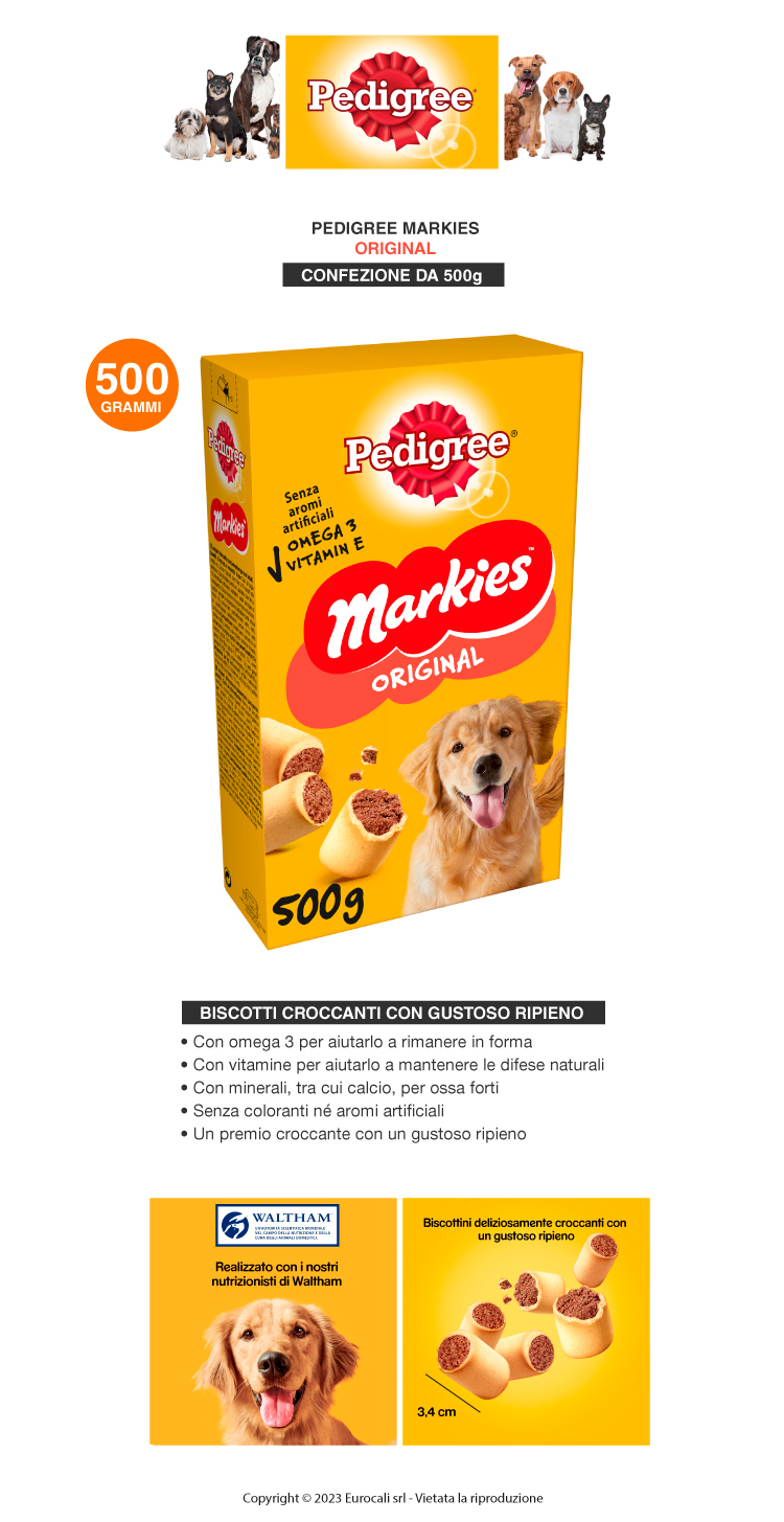 Pedigree Markies Original biscotti croccanti ripieni gusto carne per cani 500g