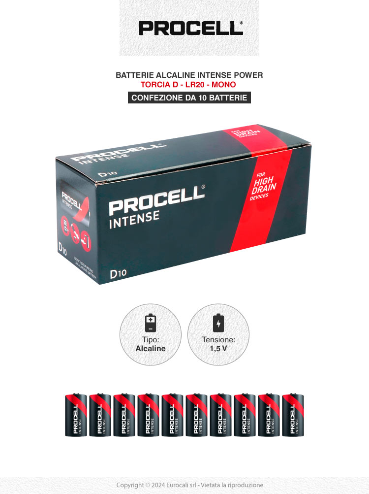 procell intense torcia D 1,5v 10 batterie