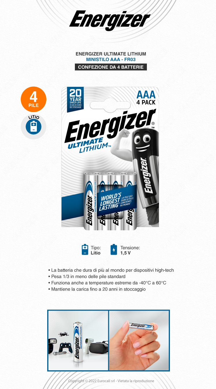 energizer ultimate lithium mini stilo aaa 4 batterie