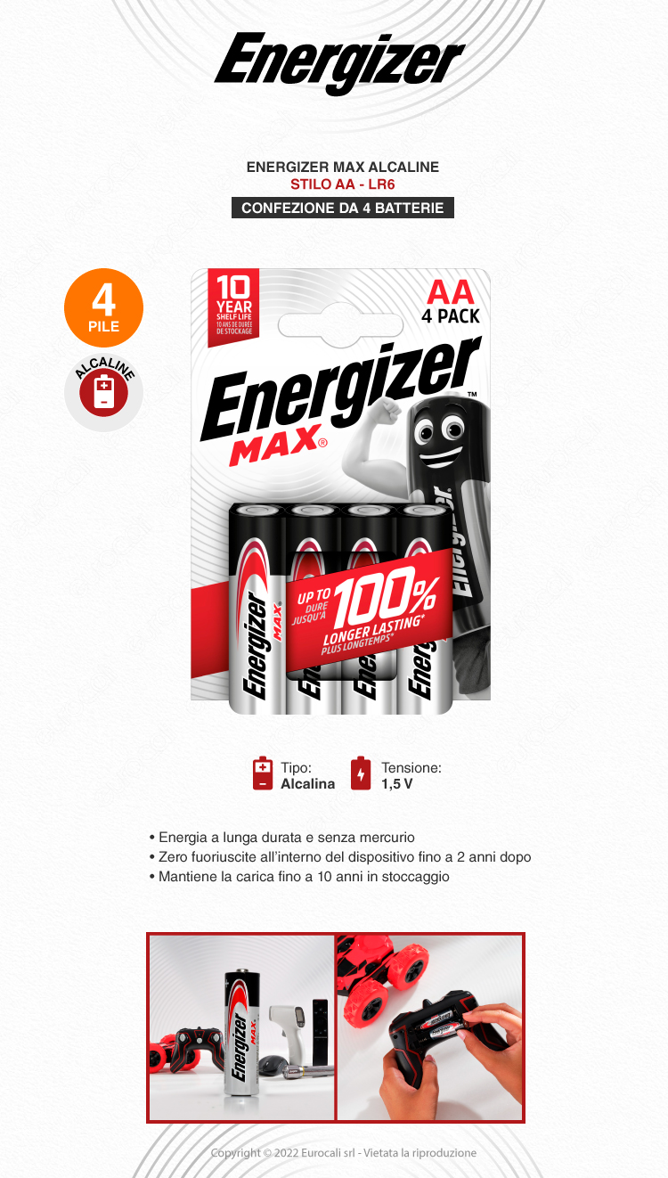 energizer max stilo aa 4 batterie alcaline