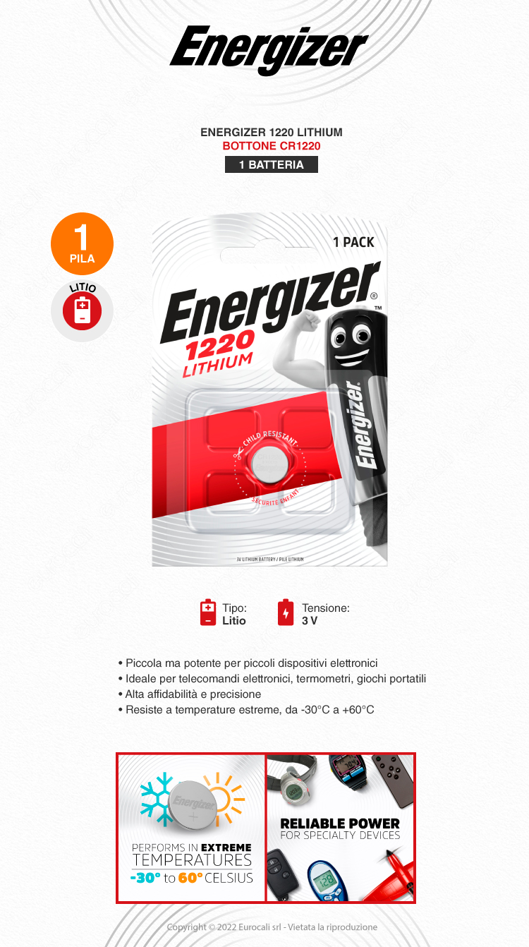 energizer lithium 1220 a bottone 1 batteria a litio specialistica