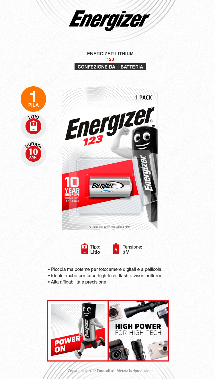 energizer lithium cr123 1 batteria