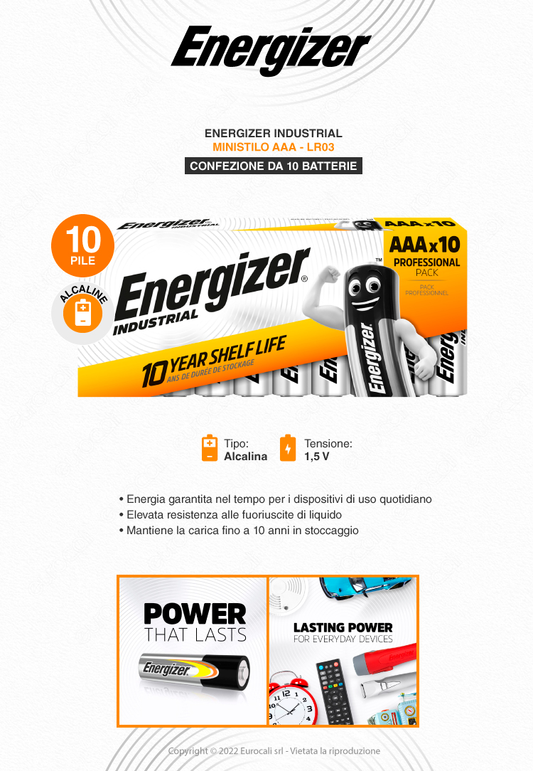 energizer industrial ministilo aaa 10 batterie