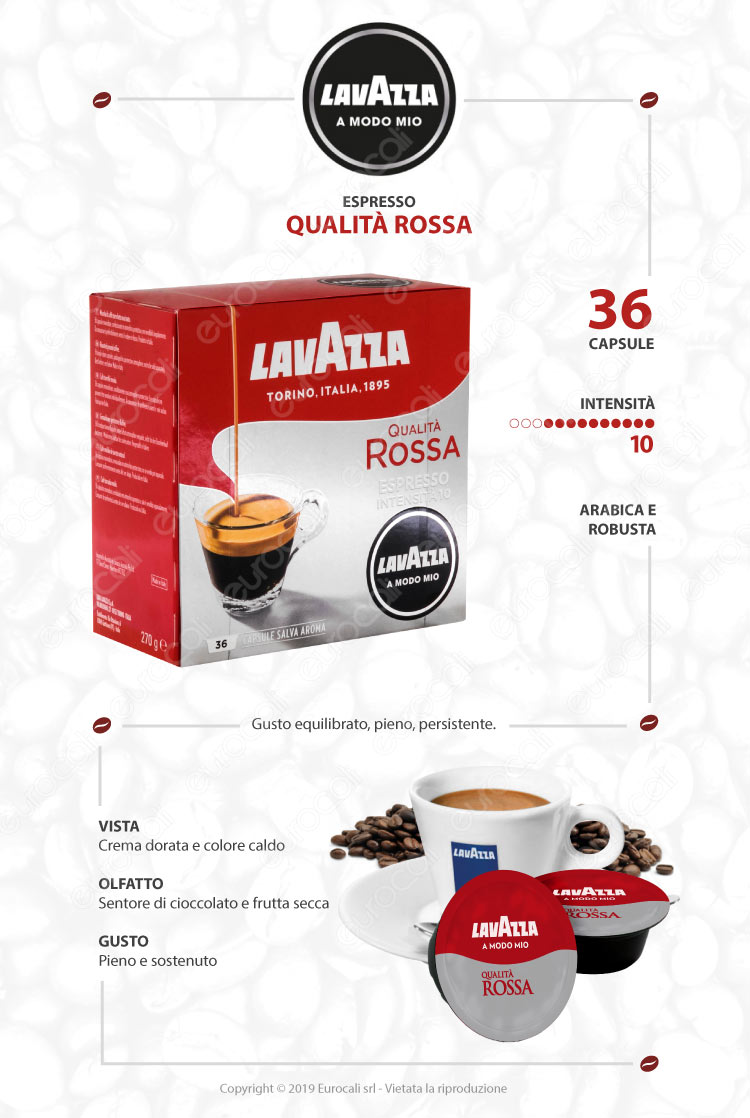 36 Capsule Caffè Lavazza Espresso Qualità Rossa - Cialde Compatibili Lavazza A Modo Mio