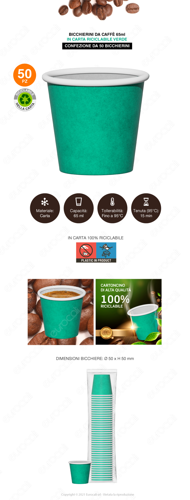 biccheri caffè in carta verde 50x coffee