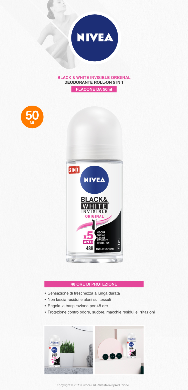 Nivea Black & White Invisible Original 48h 5in1 deodorante roll-on antitraspirante anti macchie 50ml