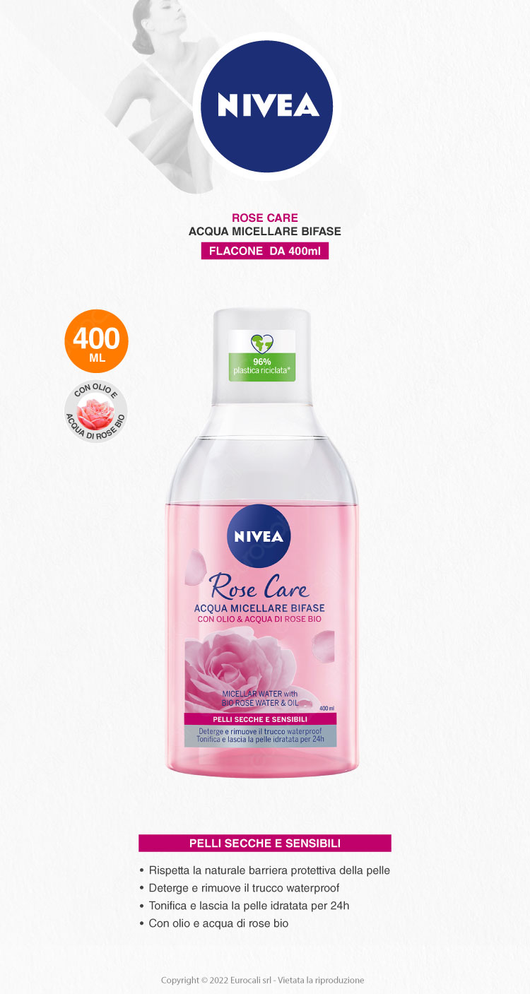 Nivea Rose Care Acqua Micellare Bifase Pelli Secche Sensibili Olio e Acqua di Rose Bio