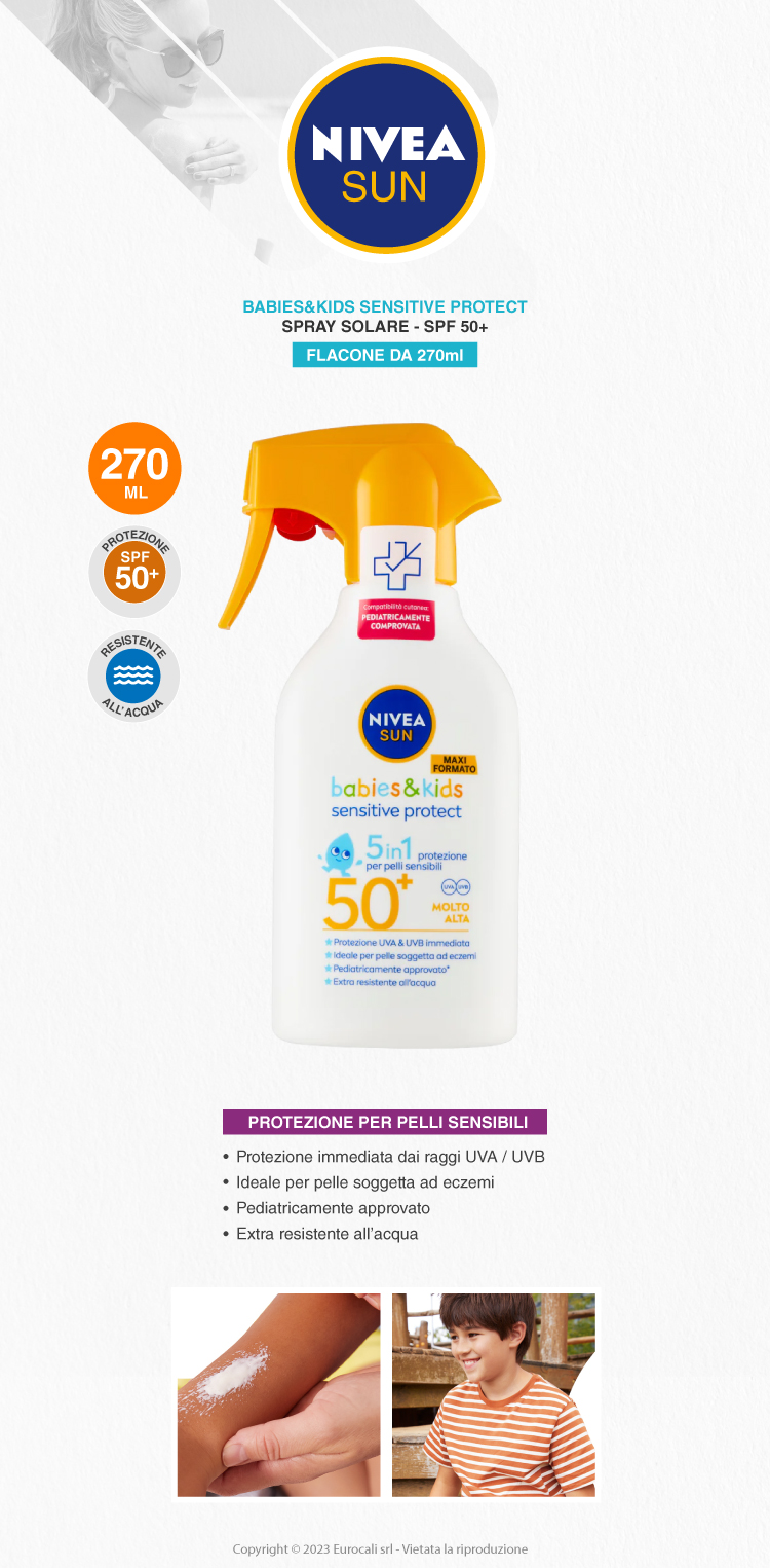 Nivea Sun Babies & Kids Sensitive Protect 5in1 SPF 50+ crema solare spray bambini 270ml