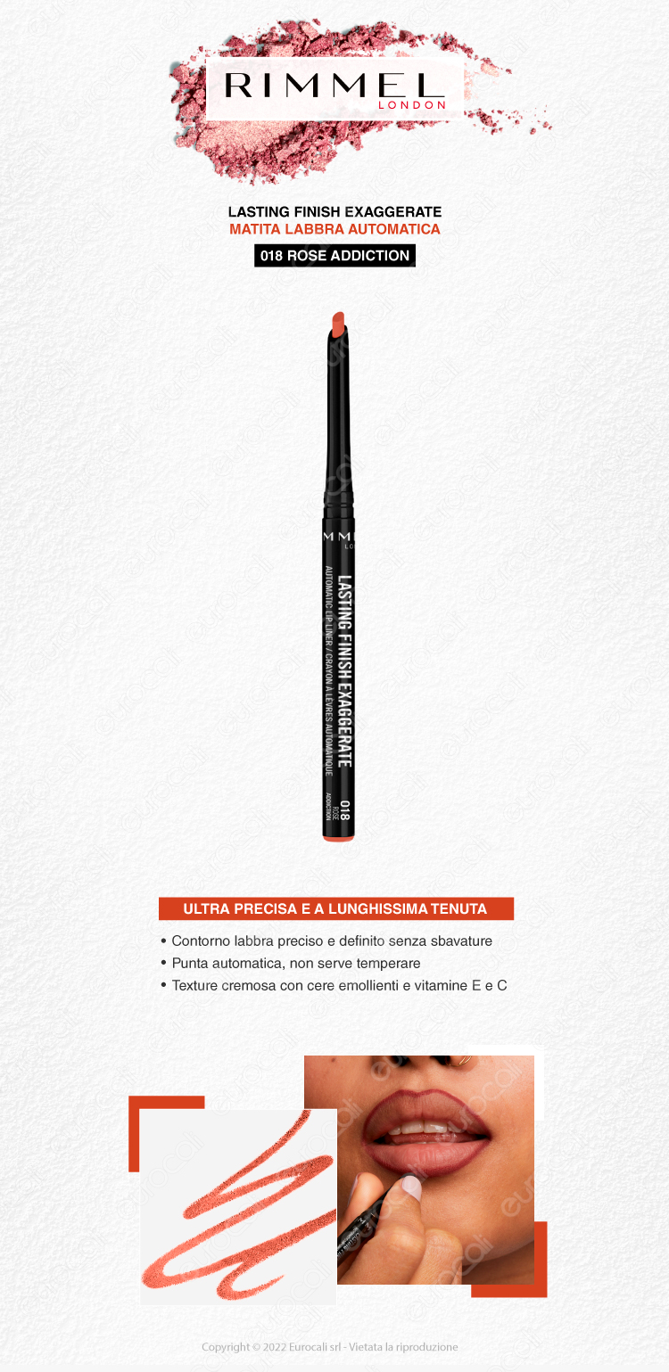rimmel london matita labbra automatica lasting finish exaggerate 018 rose addiction