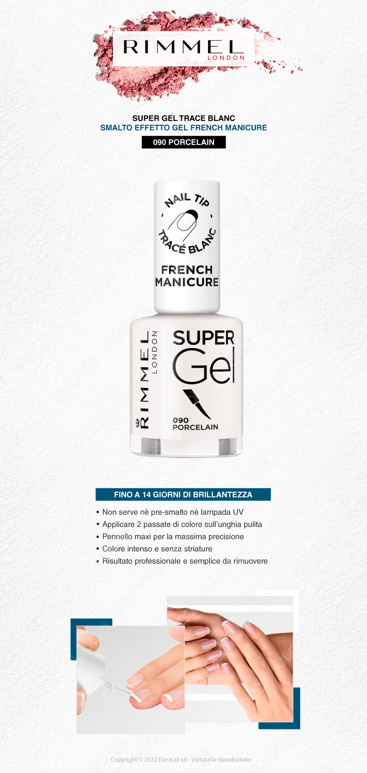 rimmel london super gel nail tip french manicure smalto lunga tenuta 090 porcelain