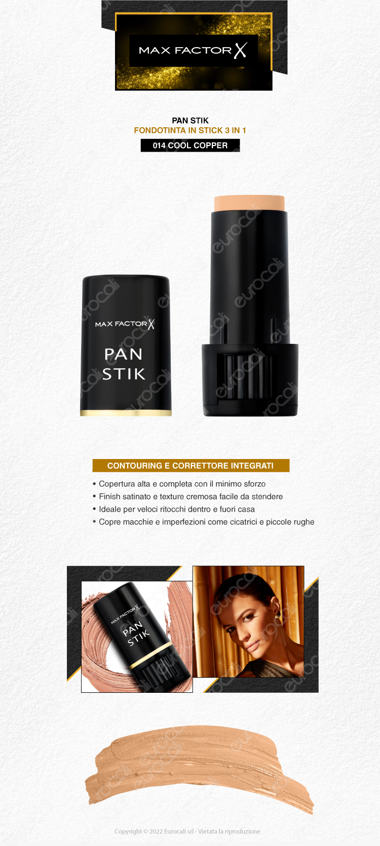 max factor pan stik fondotinta stick multiuso 3in1 014 cool copper