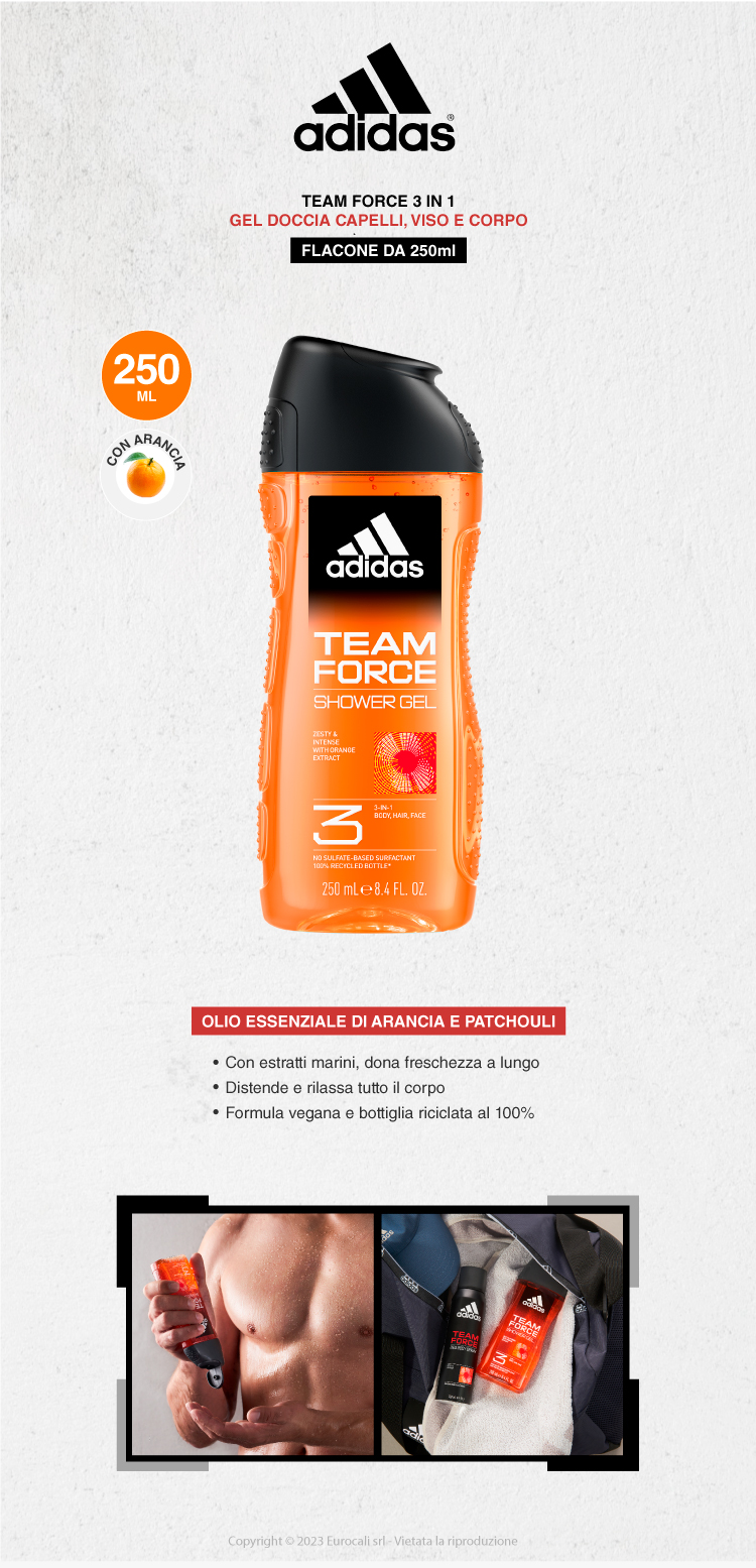 adidas team force 3in1 zesty & intense gel doccia arancia 250ml