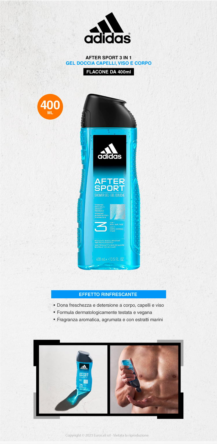 Adidas After Sport 3in1 gel doccia rinfrescante 400ml