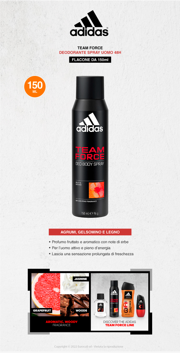 Adidas Team Force deodorante uomo 48h spray 150ml