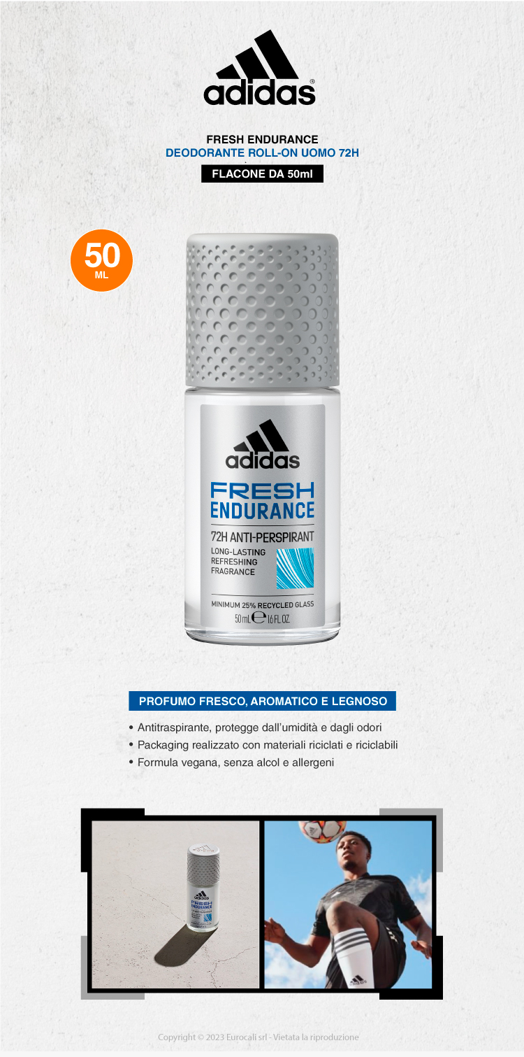 adidas fresh endurance deodorante uomo 72h roll-on 50ml