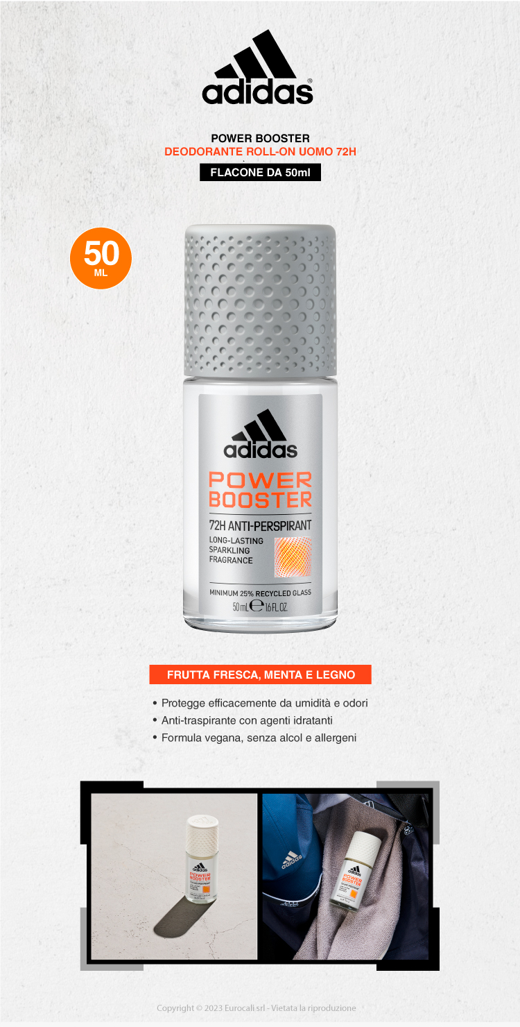 adidas power booster deodorante uomo 72h roll-on 50ml