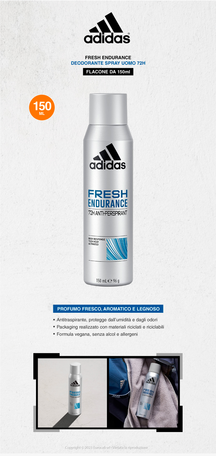 adidas fresh endurance deodorante uomo 72h spray 150ml