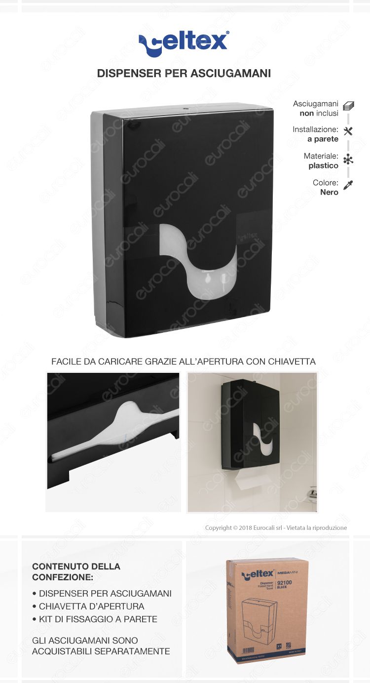 Celtex Megamini Black Dispenser di Asciugamani Interfogliati da Muro