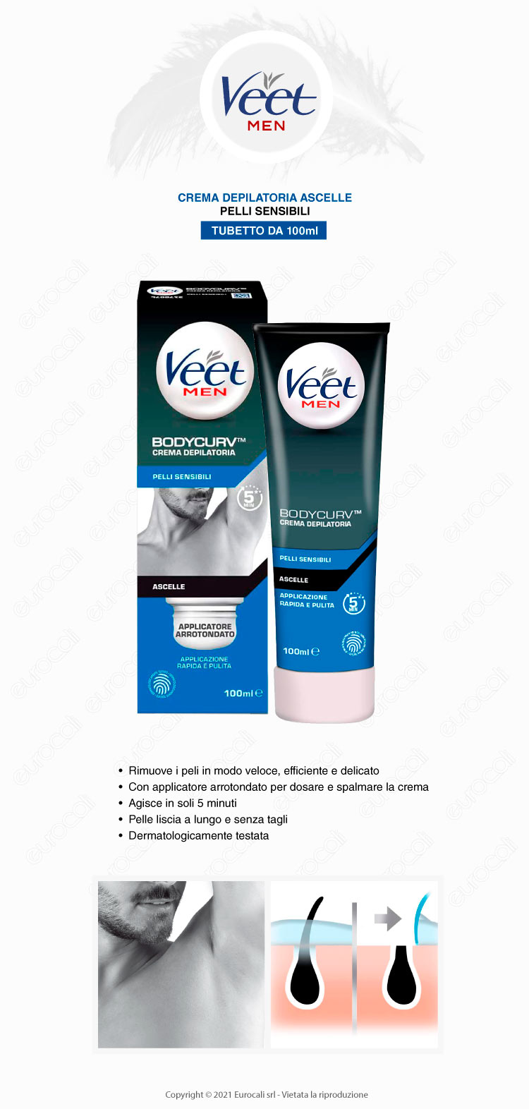 Veet for men Crema Depilatoria Ascelle pelli sensibili