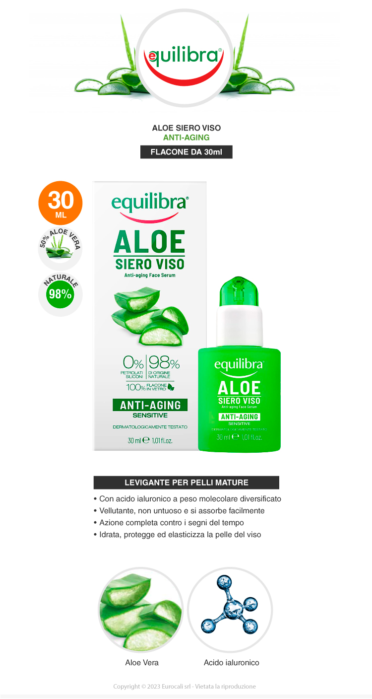 Equilibra Aloe Siero Viso Anti-Aging Sensitive con acido ialuronico 30ml
