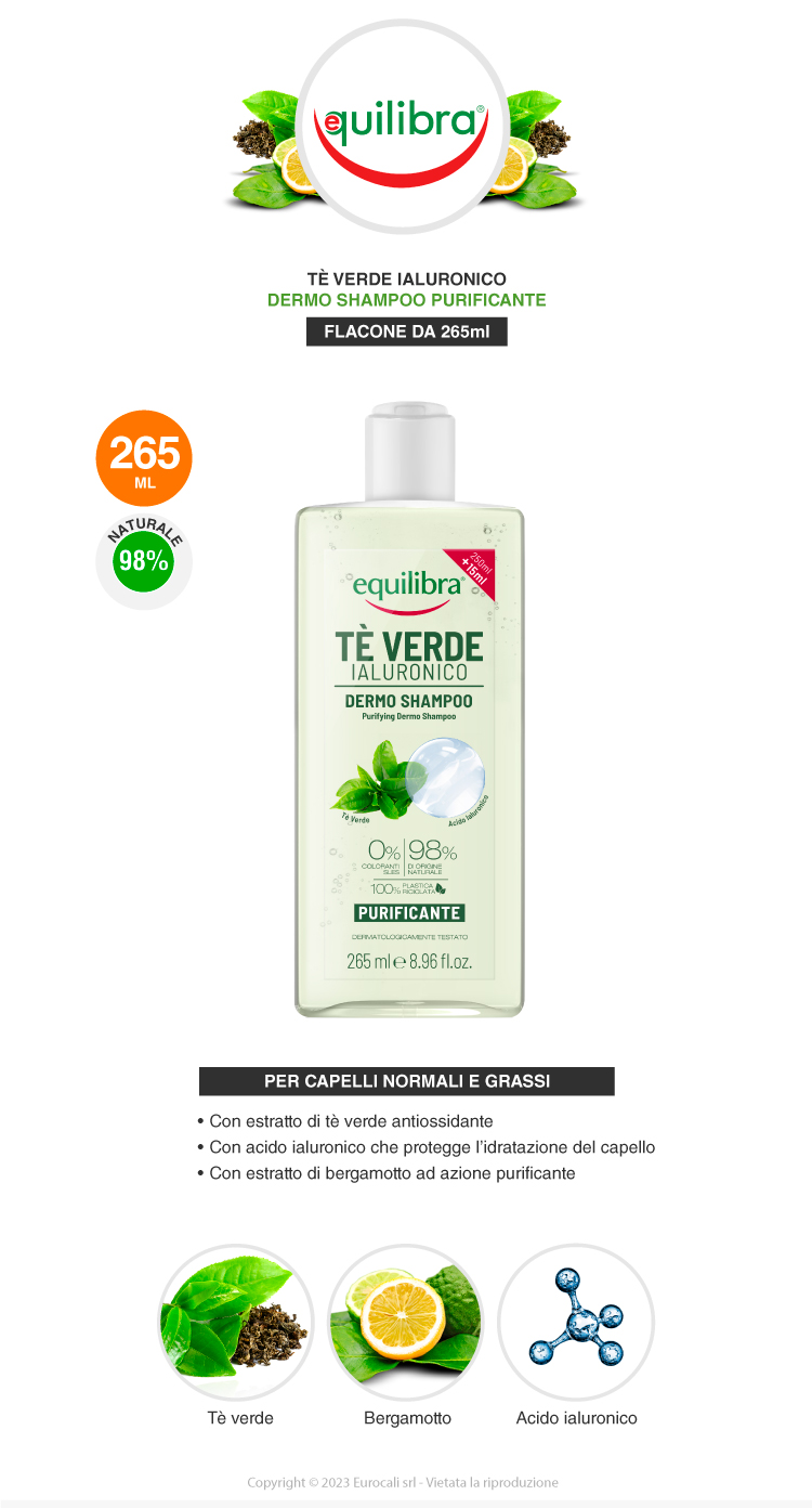 equilibra tè verde ialuronico dermo shampoo purificante 265ml