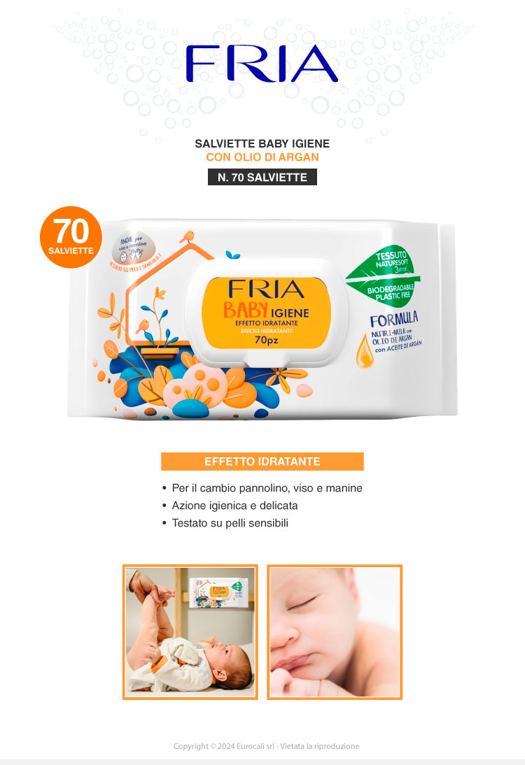 Fria Baby Igiene Salviette Detergenti Idratanti con Olio di Argan 70pz