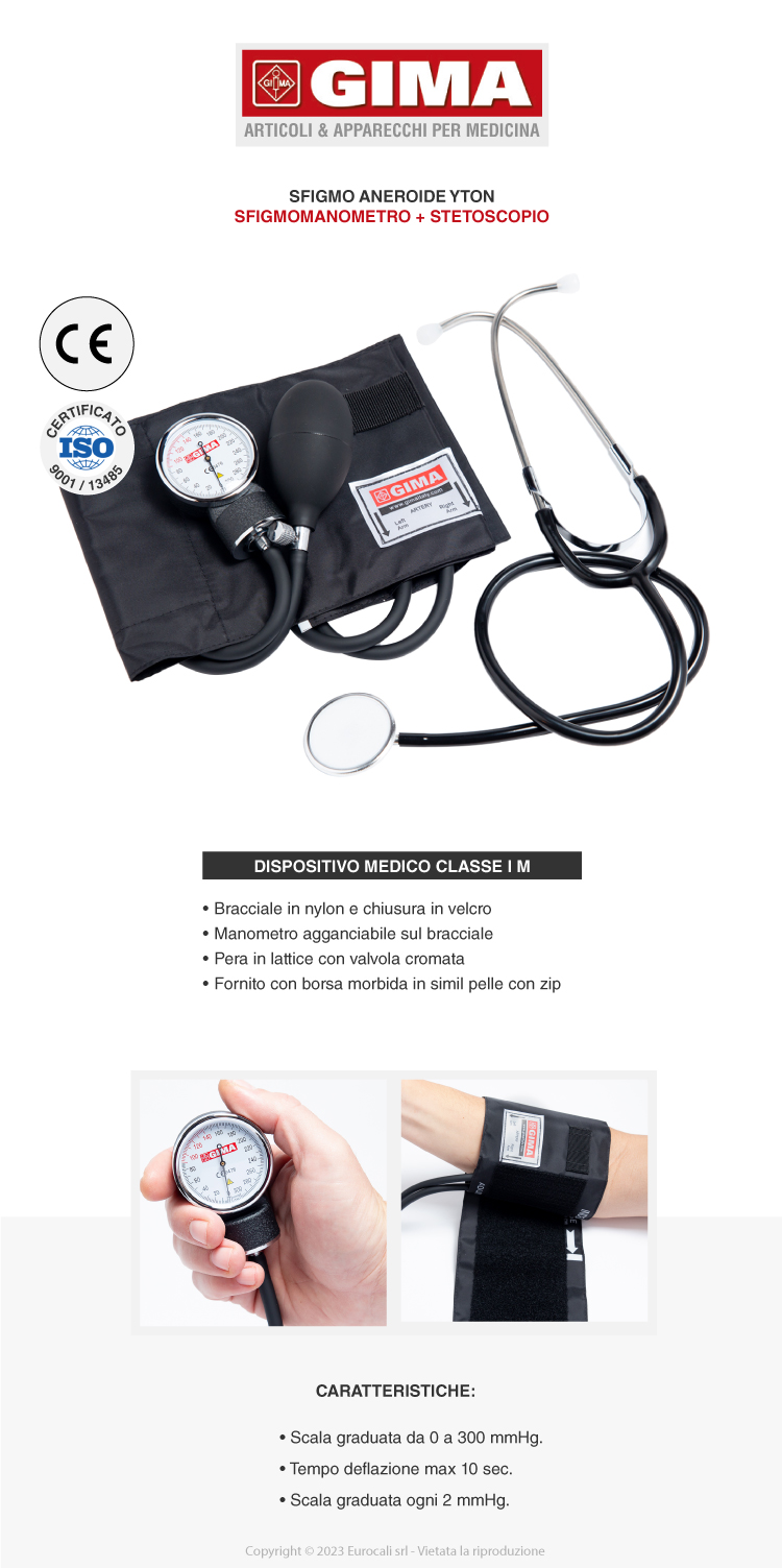 Gima Kit di Pressione Sanguigna Yton Sfigmomanometro + Stetoscopio
