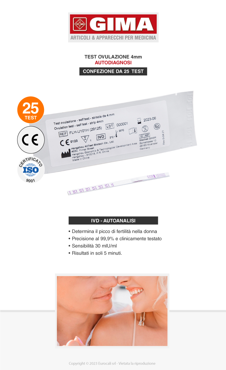 Gima Self Test Rapido Ovulazione Autodiagnosi picco di fertilità femminile 25 strip 4mm