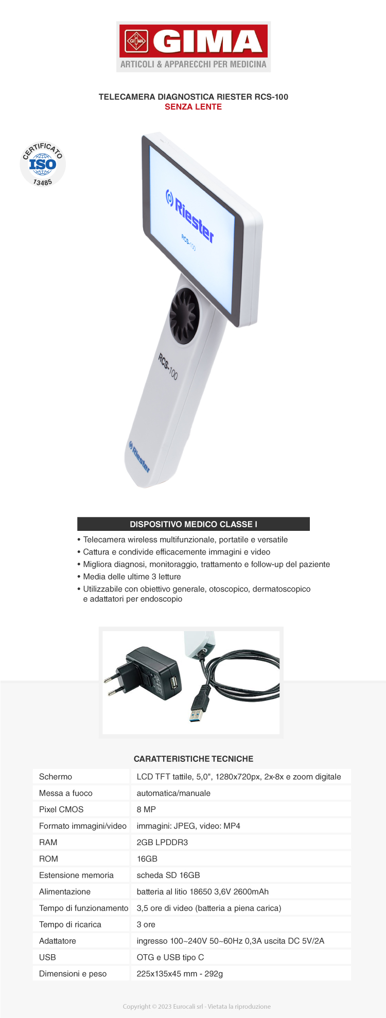 Gima Riester RCS-100 telecamera medicale multifunzionale Wi-Fi con display LCD touch senza obiettivo