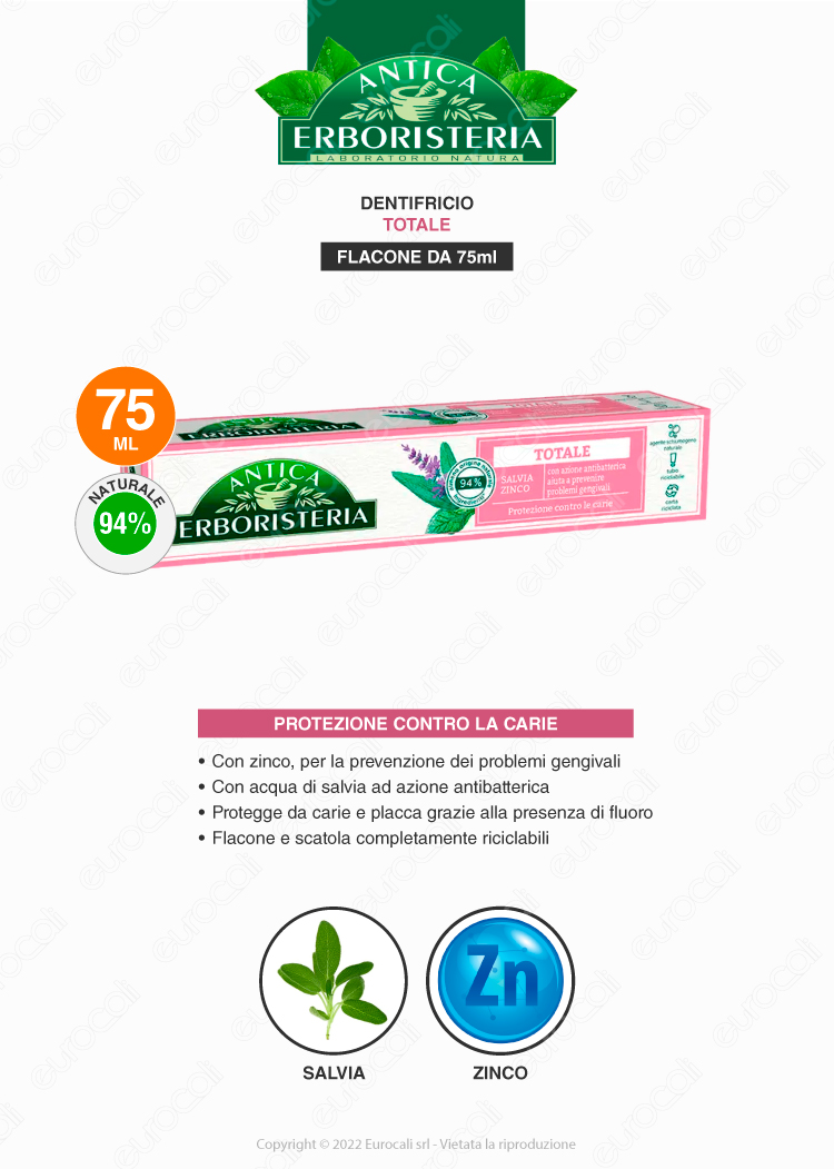 antica erboristeria dentifricio totale antibatterico salvia zinco 75ml