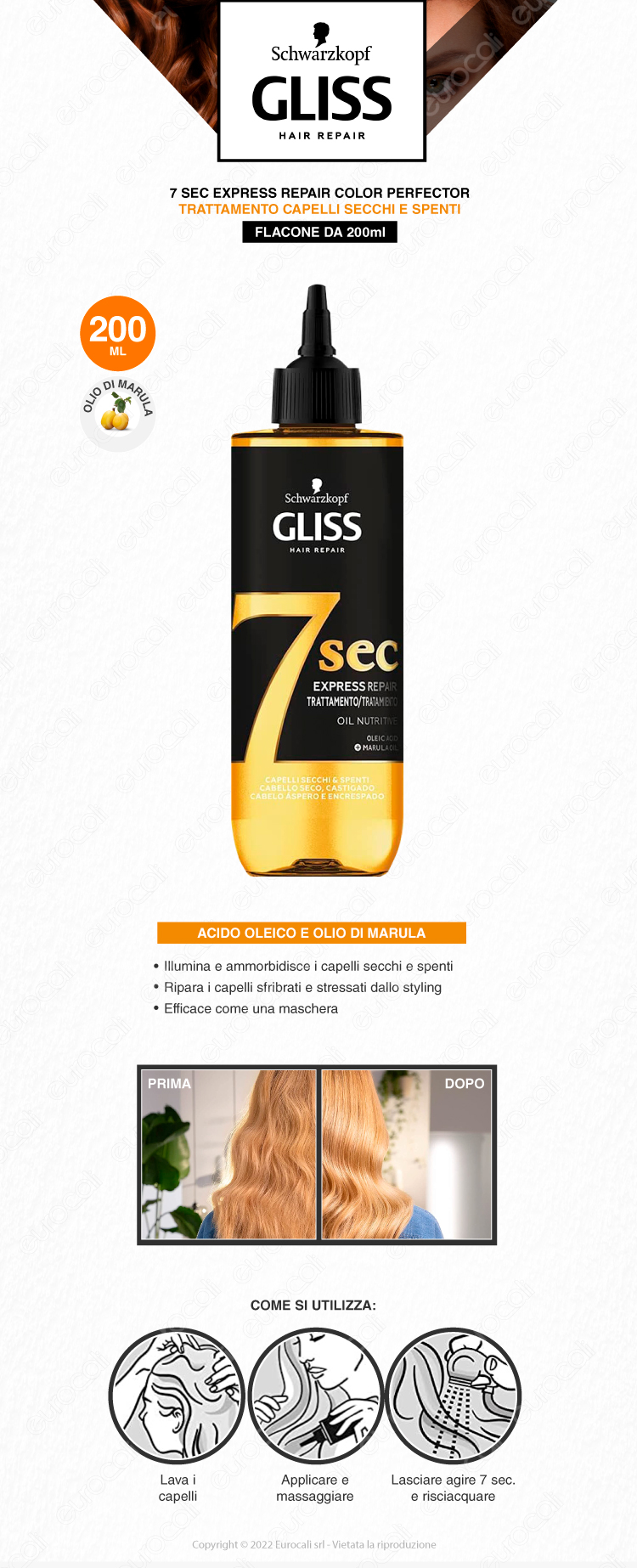 schwarzkopf gliss hair repair 7 sec express oil nutritive capelli secchi e spenti 200ml