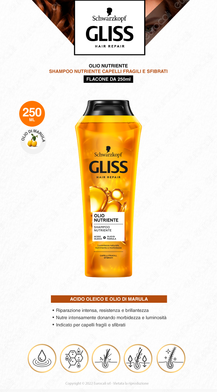 schwarzkopf gliss hair repair oli nutriente shampo capelli fragili e sfibrati 250ml