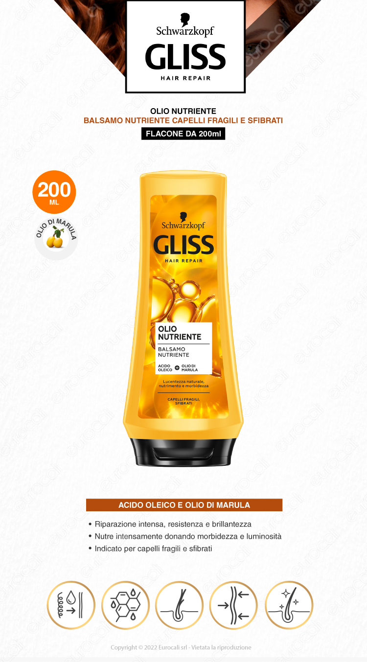 schwarzkopf gliss hair repair olio nutriente balsamo capelli fragili e sfibrati 200ml