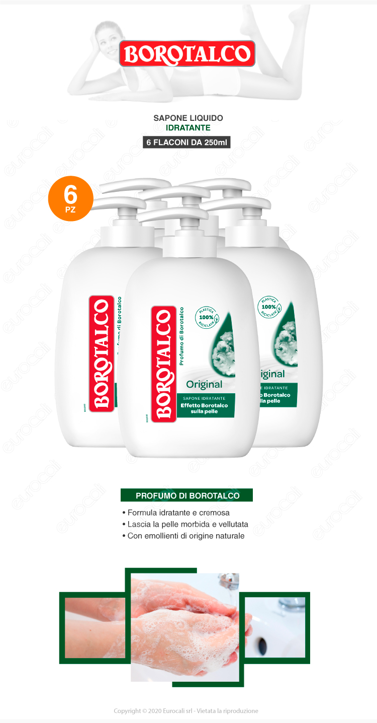 borotalco original sapone liquido mani con dosatore 250ml 6x