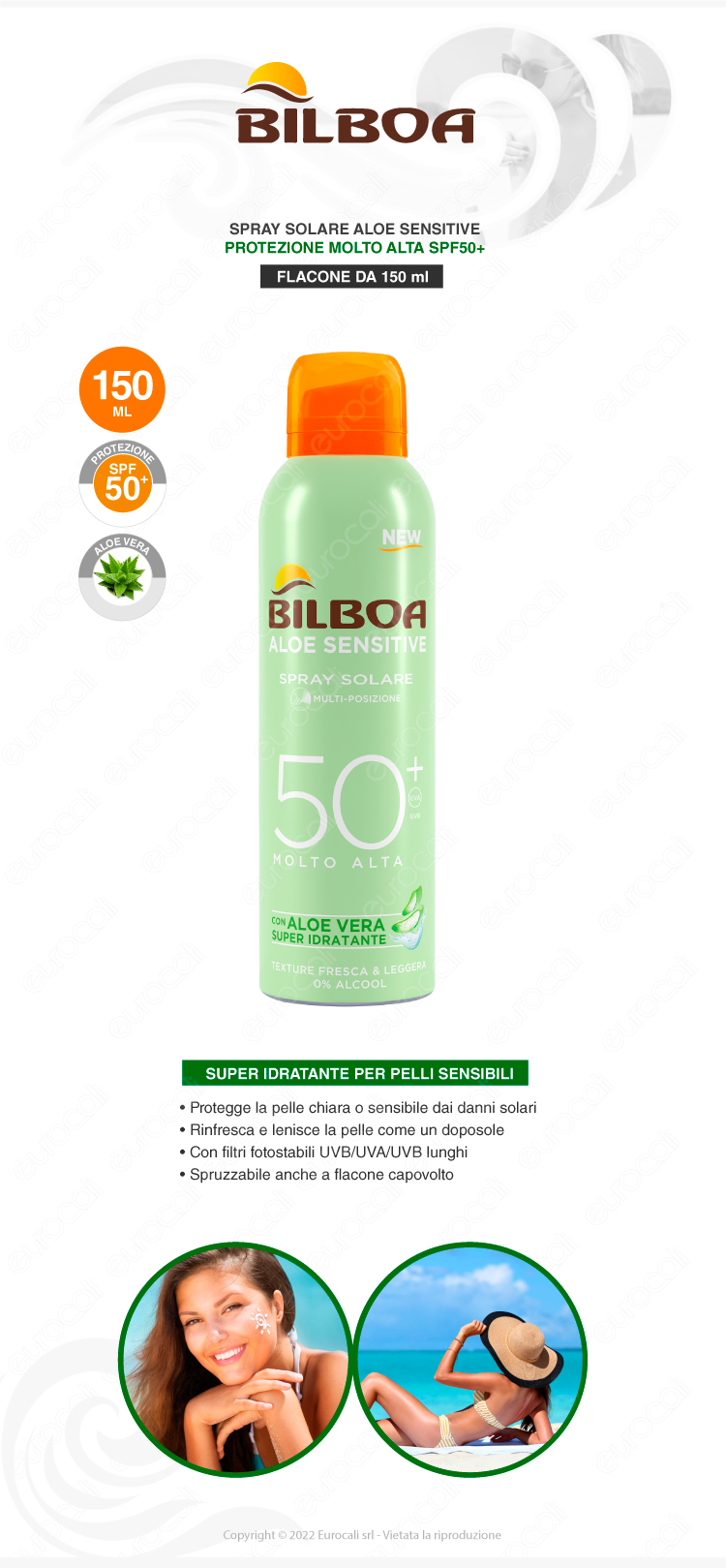 bilboa spray solare aloe sensitive 50+ 150ml