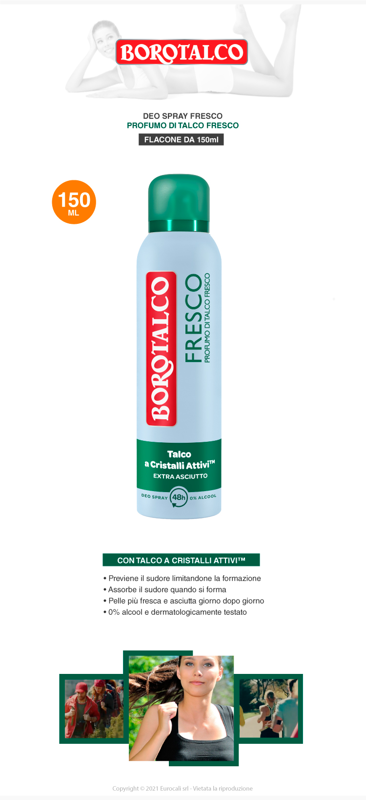 borotalco fresco deo spray 48h talco cristalli attivi extra asciutto deodorante 150ml