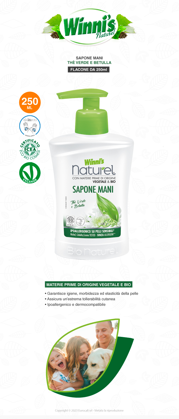 winni's naturel sapone mani bio thè verde e betulla 250ml