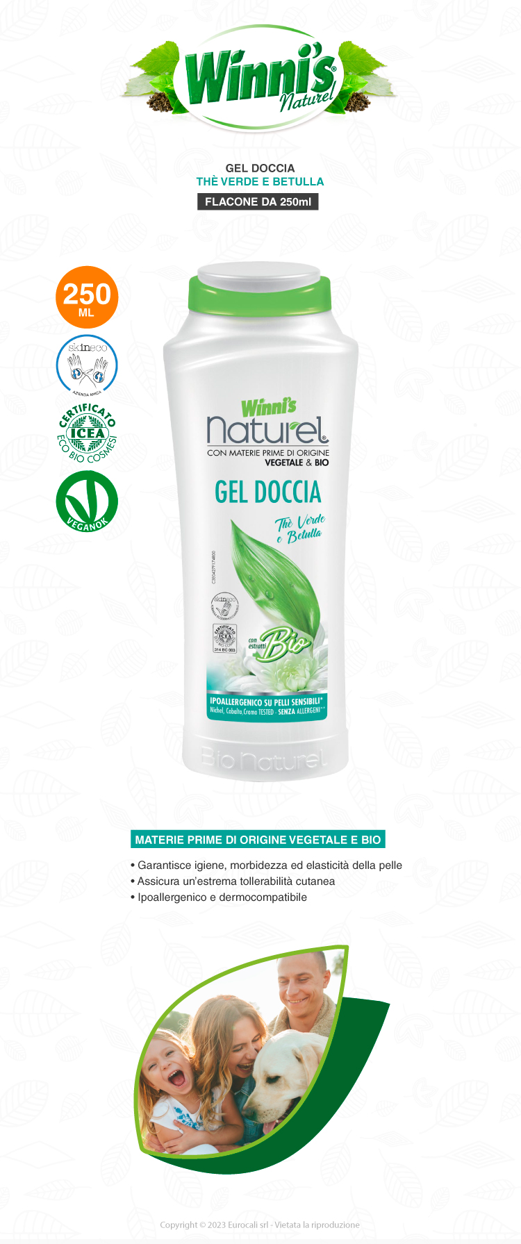 winni's naturel gel doccia bio thè verde e betulla 250ml