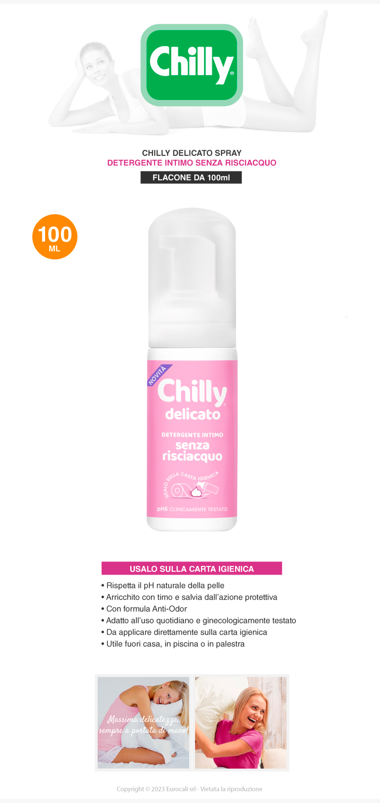 Chilly Delicato Detergente Intimo Senza Risciacquo pH 5 Anti-Odor 100ml