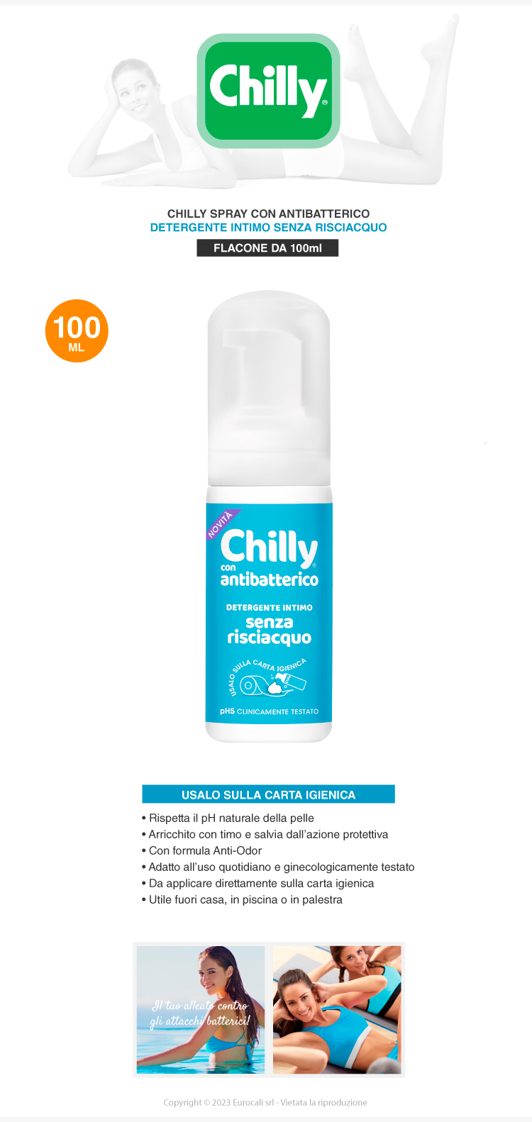 Chilly Antibatterico Detergente Intimo Senza Risciacquo pH 5 Anti-Odor 100ml