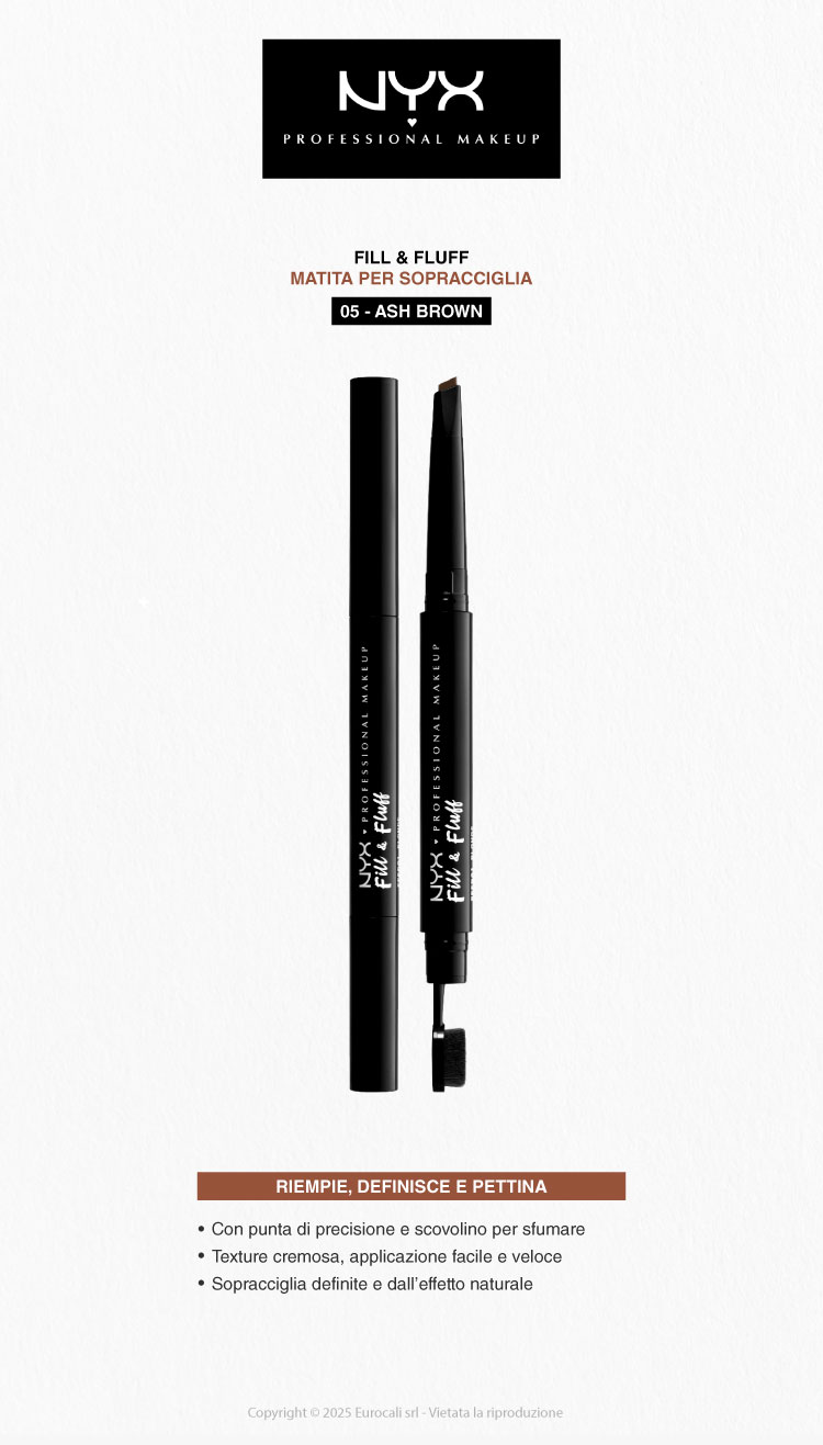 NYX Professional Makeup Fill & Fluff Matita Sopracciglia Doppia Estremità 05 Ash Brown