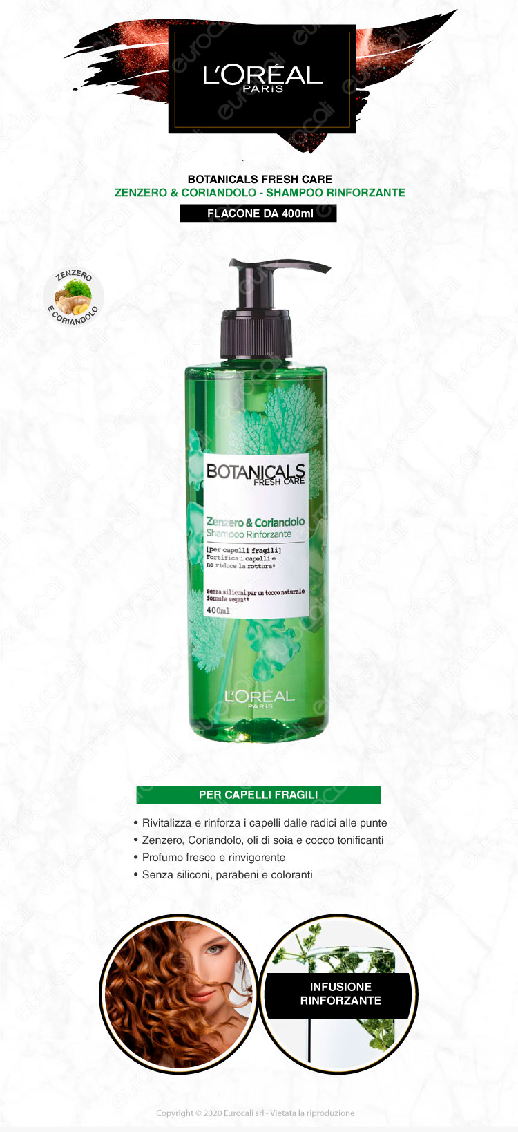 L'Oréal Paris Botanicals Fresh Care Shampoo Rinforzante con Zenzero e Coriandolo